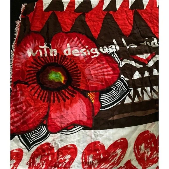 Desigual Foulard Soft Afrika Love Multicolor Graphic Raw Hem Large Limited Scarf